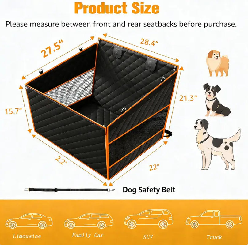 Premium Dog Car Basket for Large and Medium Breeds, Rear Seat Hammock Style, Heavy-Duty Waterproof Design with Mesh Windows, Storage Bag, and Flip Straps, Compatible with Cars, Trucks, and SUVs