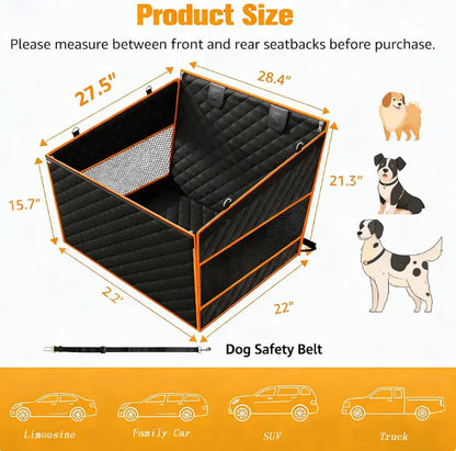 Premium Dog Car Basket for Large and Medium Breeds, Rear Seat Hammock Style, Heavy-Duty Waterproof Design with Mesh Windows, Storage Bag, and Flip Straps, Compatible with Cars, Trucks, and SUVs