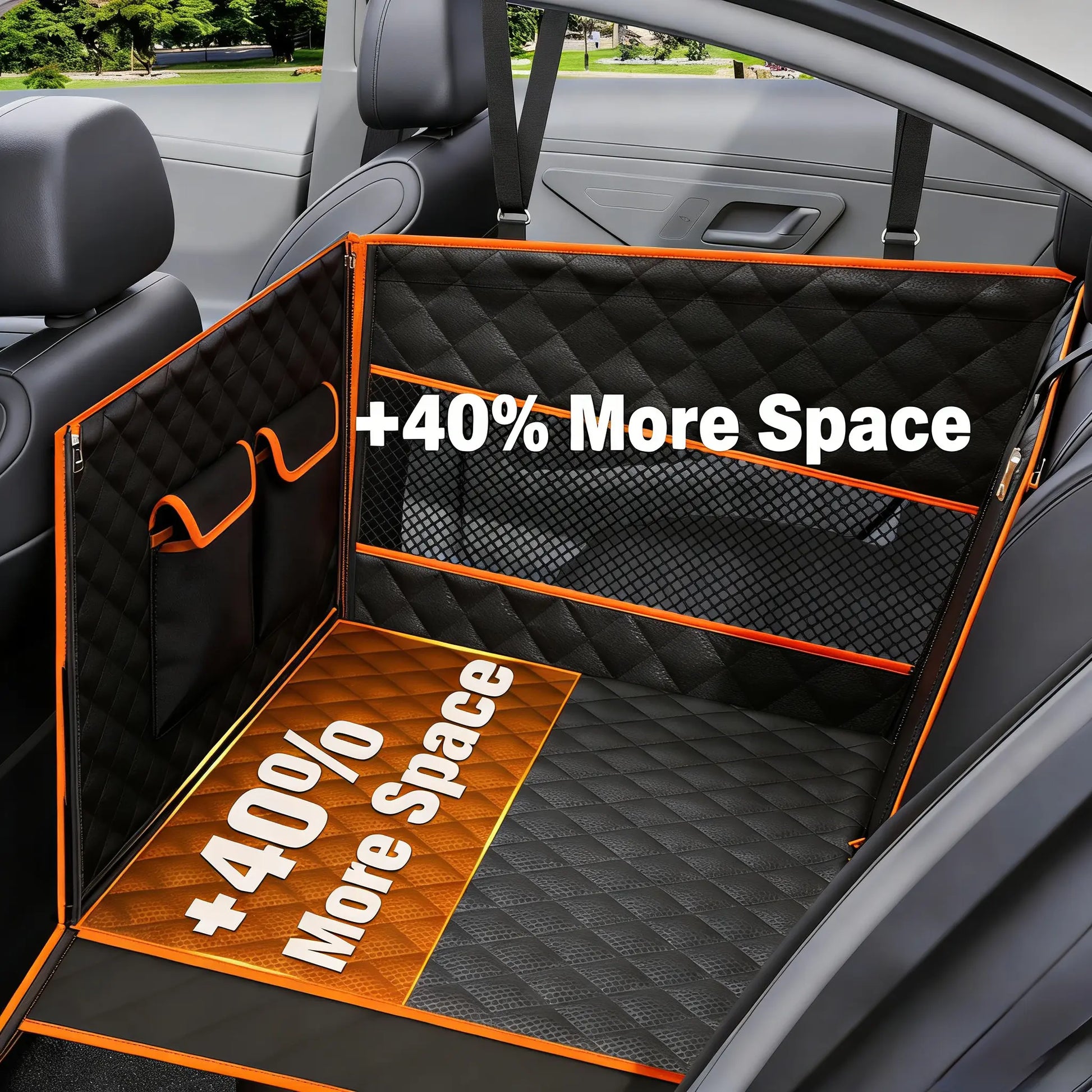 Premium Dog Car Basket for Large and Medium Breeds, Rear Seat Hammock Style, Heavy-Duty Waterproof Design with Mesh Windows, Storage Bag, and Flip Straps, Compatible with Cars, Trucks, and SUVs