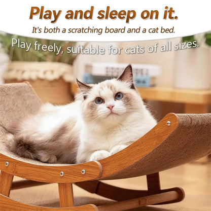 Bohemian-Inspired Rocking Cat Scratcher Bed with Natural Sisal and Sturdy Wood Frame, Anti-Anxiety Lounge for Medium to Large Cats and Kittens, Easy Assembly