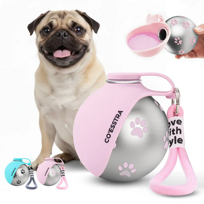 Stainless Steel Pet Water Bottle with Built-In Drinking Basin — 285ml Leak-Proof Travel Solution for Dogs and Cats, Perfect for Walks, Road Trips, and Outdoor Activities