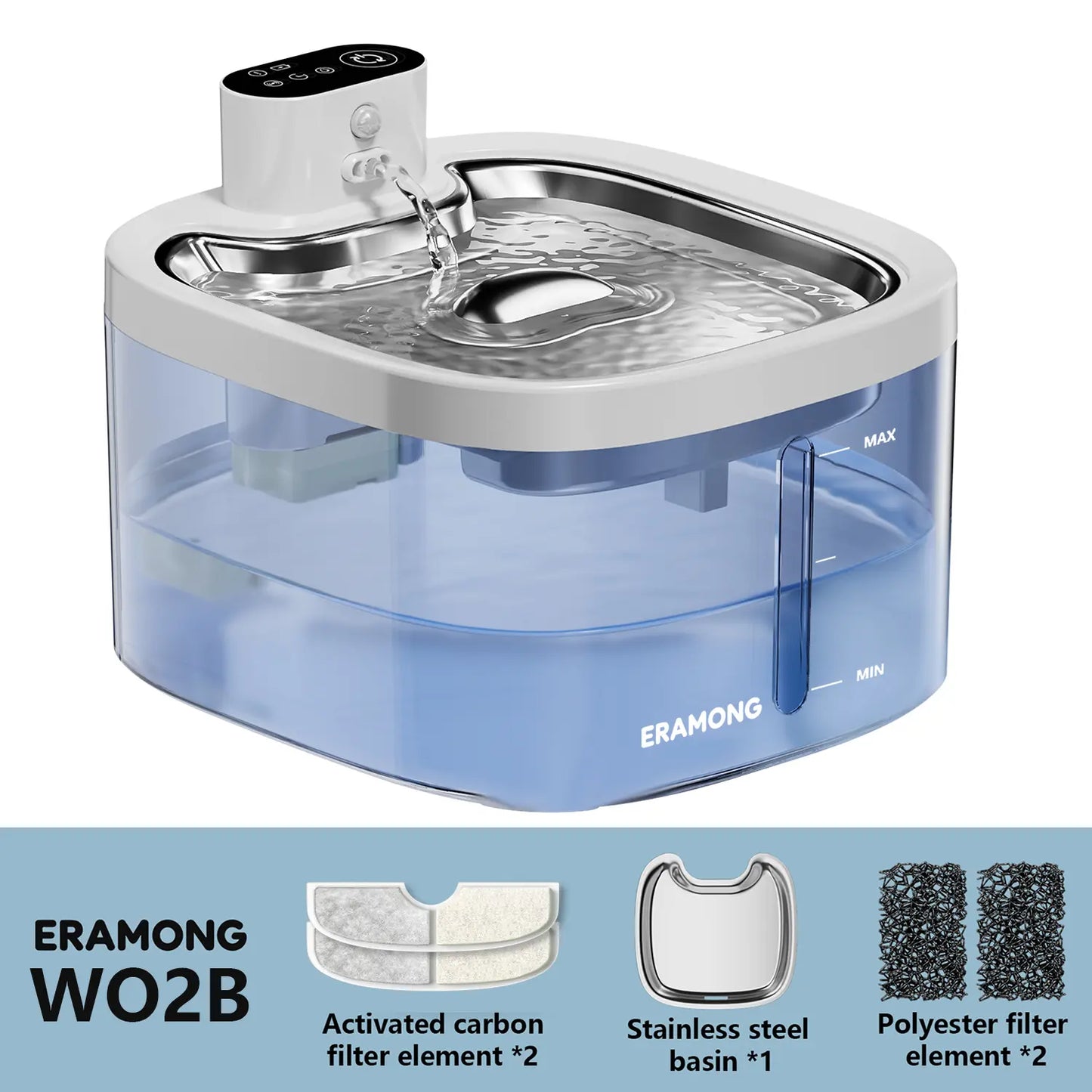 ERAMONG Smart Indoor Wireless Pet Water Fountain – 3.5L Battery-Operated with Stainless Steel Tray, Motion Sensor, and 4-Layer Filtration System for Cats and Dogs