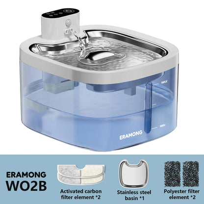 ERAMONG Smart Indoor Wireless Pet Water Fountain – 3.5L Battery-Operated with Stainless Steel Tray, Motion Sensor, and 4-Layer Filtration System for Cats and Dogs