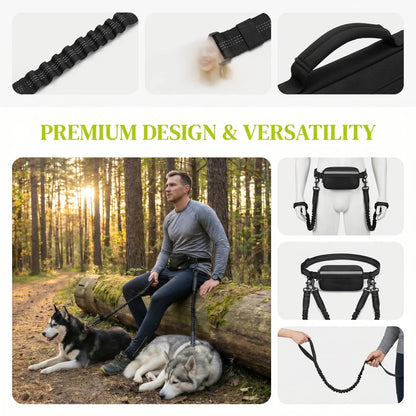 Premium Hands-Free Dog Running Leash with Adjustable Waist Belt | Reflective Bungee Design Featuring Dual Handles and Shock Absorption for Medium and Large Dogs - Perfect for Walking, Jogging, and Hiking