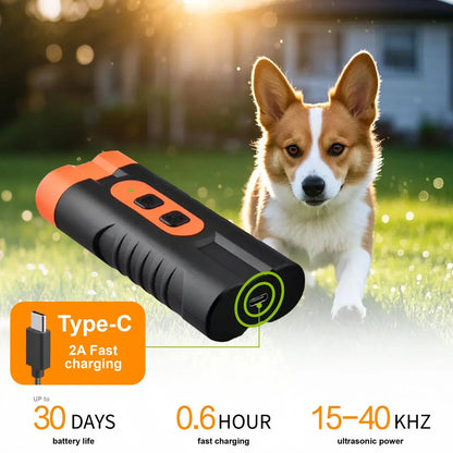 Upgraded Dual-Headed Ultrasonic Dog Repeller and Bark Control Flashlight - Rechargeable Portable Device for Pet Owners and Dog Walkers